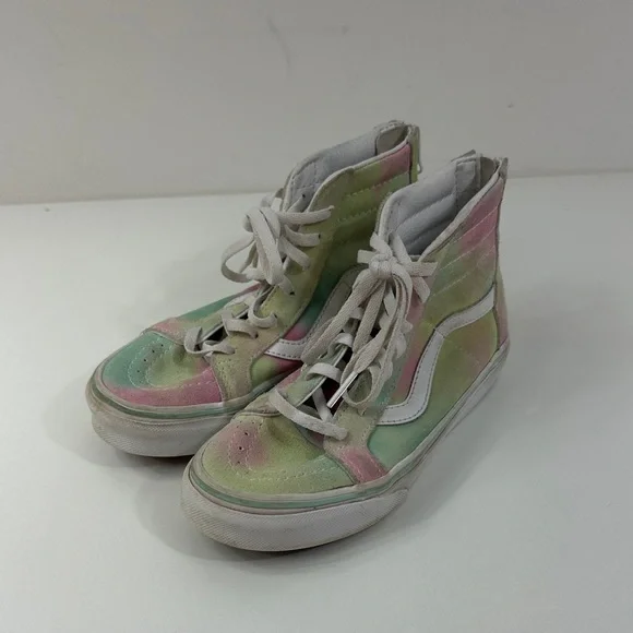 High-Top Tie-Dye Canvas Zip Up Vans Sneakers - Pastel Pink & Green - Picture 3 of 13